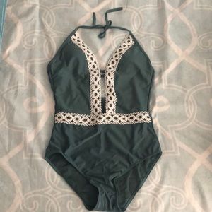 Boho sage green one piece swimsuit (Medium)